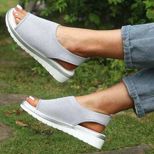 2021 Fashion Summer Women Sandals Shoes Peep Toe Casual Flat Sandals Ladies Breathable Mesh Women Platform Sandalias Feminine