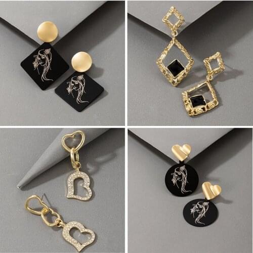 Docona Fashion Heart Rhinestone Drop Earrings for Women Bohemia Geometry Gem Sketch Girls Wedding Jewelry Wholesale серьги