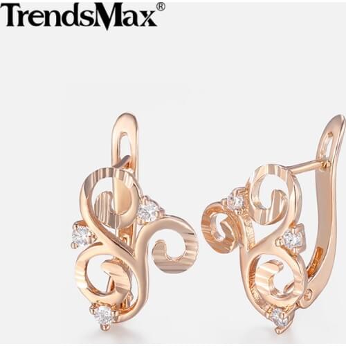 Womens Earrings Flower Cubic Zircon 585 Rose Gold Filled Earrings Woman Hot Party Wedding Jewelry Gifts for Women KGE168