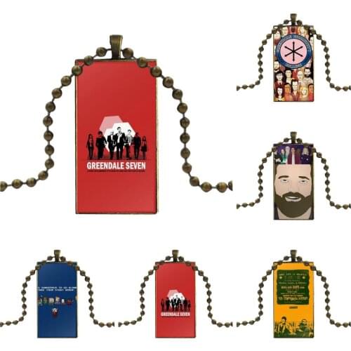 Tv Show Greendale Seven Community Glass Cabochon Jewelry Bronze Color With Long Pendant Choker Rectangle Necklace For Unisex