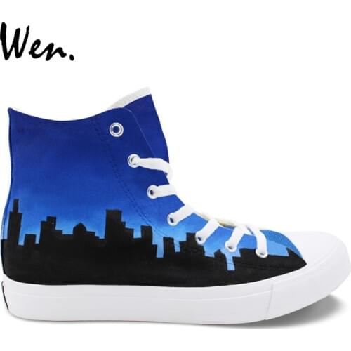 Wen Unisex Design Hand Painted Custom Shoes Chicago Flag City Skyline High Top Classic Canvas Shoes Mens Womens Sneakers Tie Ups