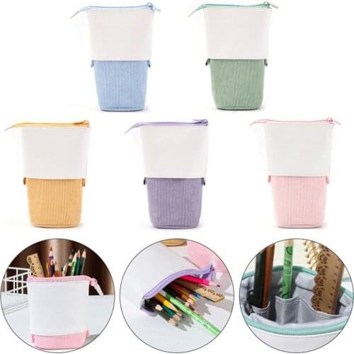 Retractable Pencil Case Pop-up Corduroy Solid Color Cute Deformation Bag Pencil Change Cosmetics Portable Storage Storage