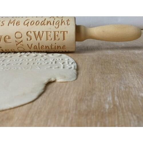 Customize pattern clay pin Wooden Valentines day letter rolling pin wooden carving embossed rolling pin cookie dough stick