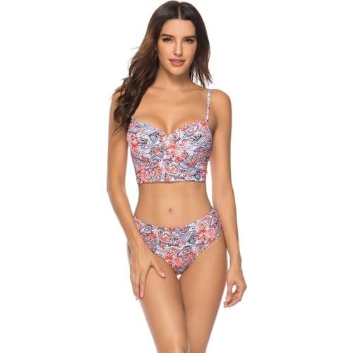 Women Sexy Print Longline Bralettes Bikini Set Push Up Female Swimsuit Swimwear Swim Separate Two Piece Bathing Suit Plus Size