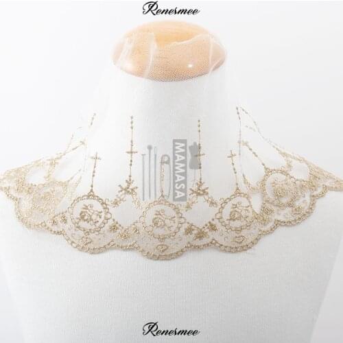 1Yard Exquisite Gold Thread Embroidery Mesh Lace Trim DIY Skirt Clothing Fabric Decoration Material 15cm SX518