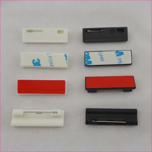 10PCS 1.2cm*4.0cm white black Adhesive Rectangle plain plastic pin backs for DIY brooches badge safety pins for name cards