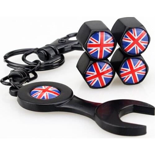 4pcs/Set Car Wheel Tyre Tire Valve Cap Covers Motorcycle Air Stem Cover 4pcs+wrench key chain For England British UK Flag