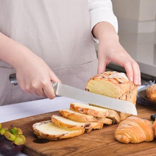 8 Inch Stainless steel serrated slicing knife toast bread knife cake knife baking tool with Hollow Handle