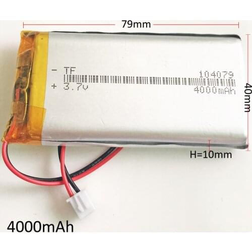 104079 3.7V 4000mAh Polymer Lithium LiPo Rechargeable Battery JST 2.54mm 2pin For GPS PSP PAD DVD E-Books Power bank Tablet PC