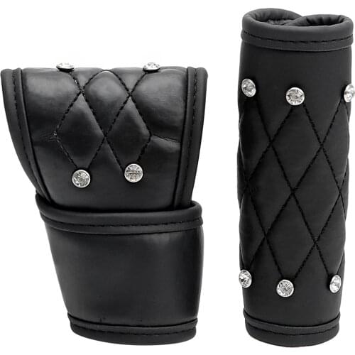 Car Auto Gear Shift Knob Cover Leather Handbrake 2Pcs/Set Hand Brake Gear Cover Universal Crystal Padding