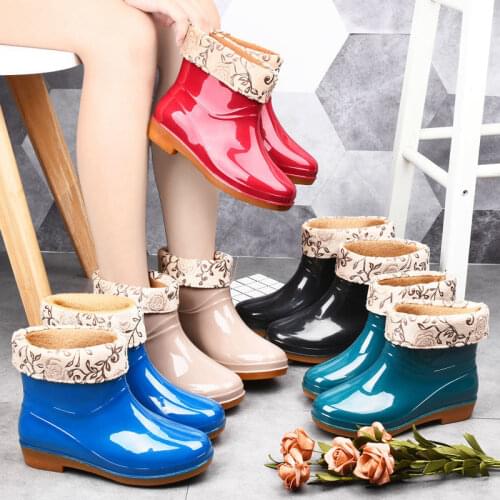 Chelsea Rain Shoes Woman Ankle Rainboots Rubber Boots Non-Slip Water Shoes Female Galoshes Autumn Winter Women Warm Snow Boots
