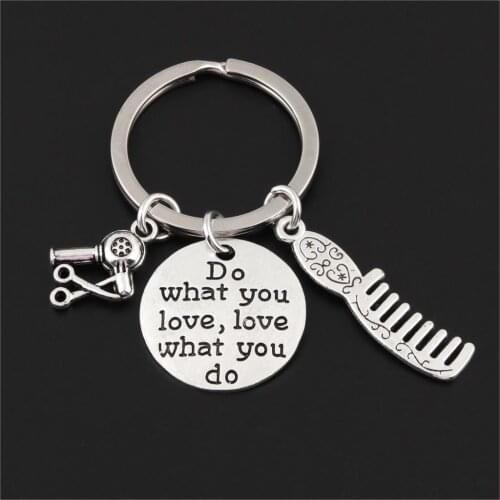 1Pc Cute Comb Scissors Hair Dryer Keychain Hairdressers Pendant Keyring Women and Girl Gift Jewelry Accessories E2596