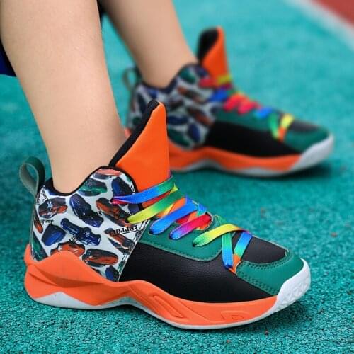 Boys Brand Sneakers High Quality Leather Basketball Shoes for Kids Shoes Non-slip Children Sport Shoes Child Boy Basket Trainers