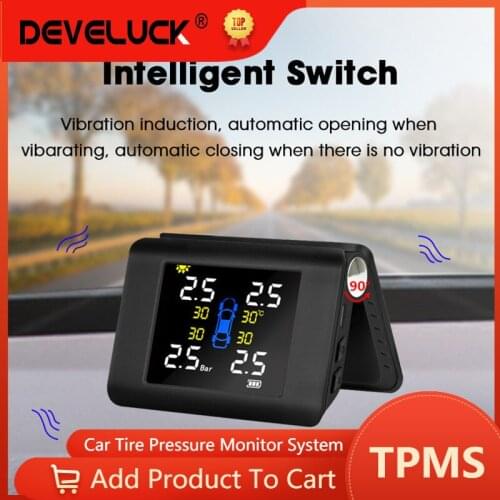 Develuck original new solar TPMS car tire pressure monitoring sensor system safety alarm internal sensor tire pressure display