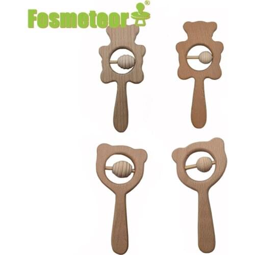 Fosmeteor Baby Toys Beech Wood Bear Hand Teething Wooden Ring Baby Rattles Play Gym Baby Products Stroller Toys Educational Toys