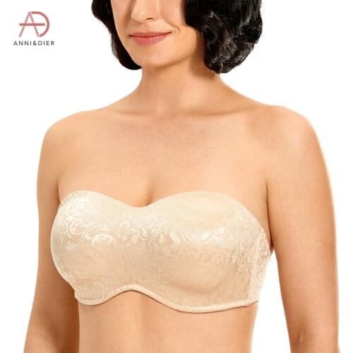Womens Plus Size Jacquard Bandeau Underwire Smooth Minimizer Strapless Bra for Large Bust
