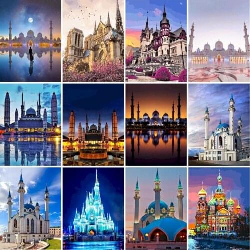 GATYZTORY Castle Landscape Painting By Numbers DIY Frame Paint By Numbers For Adults Abstract Morden Wall Art For Gift