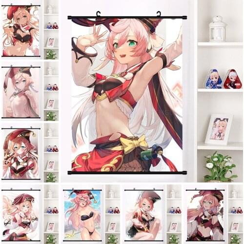 Game Genshin Impact Canvas Picture Plastic Hanging Scroll Poster HD Prints Anime Cartoon Characters Painting Decor Home Wall Art