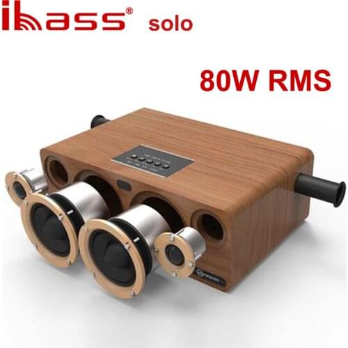 IBASS Solo Wooden Bluetooth Speaker 80W RMS High Power Coaxial Audio Subwoofer Non Destructive Loudspeaker Outdoor Household