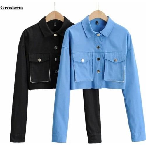 INS Women 2021 Newest Spring Short Jackets Long Sleeve Crop Tops Pocket Coats Lady Casual Clothing Mujer Chaqueta