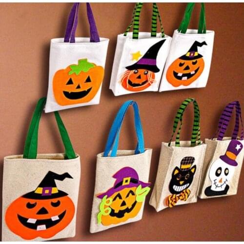 Halloween Candy Baskets Child Kids Candy Handbags Carry Cartoon Linen Bag Eggs Storage Sacks Desk Baskets Gift Bags SN1442