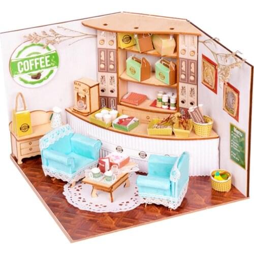 Doll house Furniture Wooden Miniature DIY Kit with Dust Cover Assemble Crafts Toy Best Birthday Gift For Children Girl