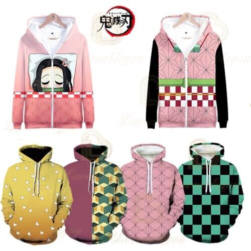 Jackets Coats Demon Slayer: Kimetsu No Yaiba Hoodie Kamado Tanjirou Kamado Nezuko Sabito Iguro Obanai Cosplay Hooded Sweatshirts