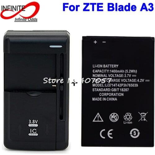 Li3714T42P3h765039 1400mAh Battery For ZTE Blade A3 T220 AF3 T221 A5 AF5 Accumulator+Universal Charger