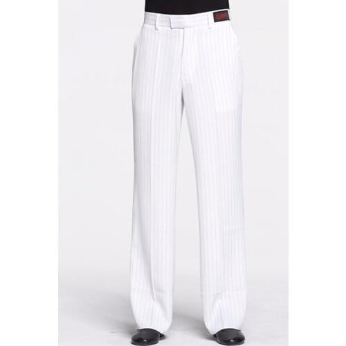 Newest Latin Dance Pants For Males Classical Stripe Black White Cotton Long Pants Men Ballroom Square Exercise Trousers Q10449