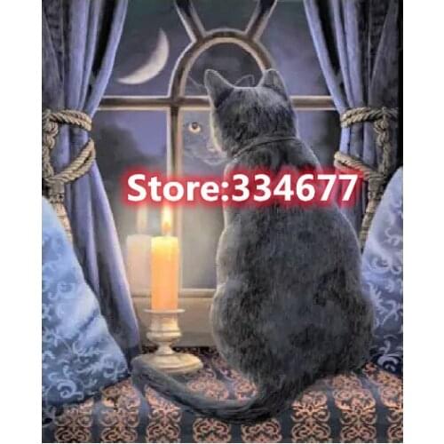 Black Cat in the Moonlight Sewing Top Kit Quality Embroidery Needlework 14CT Unprinted Art Cross Stitch Kits DIY Handmade Decor
