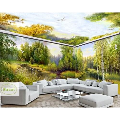 Bacal Custom 3D Wall Murals Wallpaper Nature Trees Forest Sunshine Photo Wall Paper Living Room Ceiling Mural Papel De Parede 3D