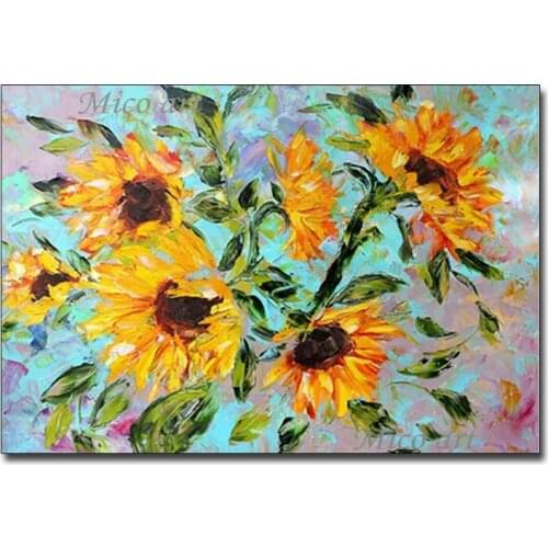 Home Wall Decor Sunflower Picture Art Hand Painted Texture Thick Flower Canvas Oil Painting Wall Art Pieces Artwork Paintings
