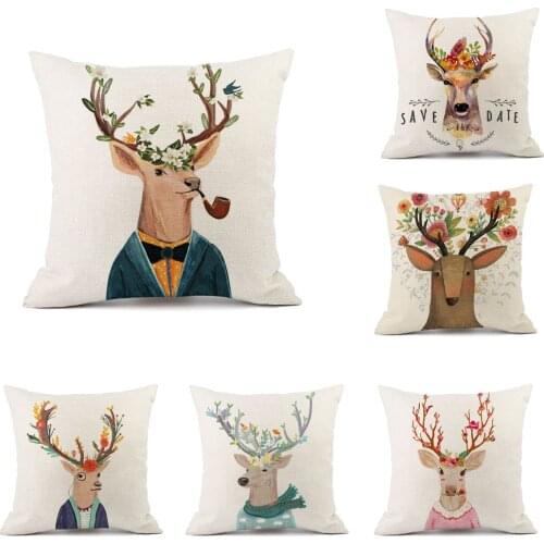 Nordic Simplicity Home Decor Cushion Cover Deer Head 45*45cm Soft Suede Pillow Covers Sofa Cushions Pillow Cases 0649