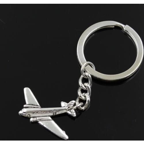 New Fashion Men 30mm Keychain DIY Metal Holder Chain Vintage Airplane Plane 25x31mm Silver Color Pendant Gift