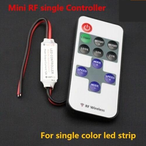 New 200pcs12A 144W DC5-24V Mini RF LED Controller Single Color With Wireless Remote Control Dimmer for5050 / 3528 Led StripLight