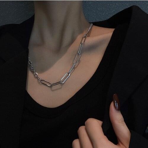 Goth Titanium Steel Silver Color Chain Necklace for Women Men Street Style Punk Choker Collares Vintage Jewelry Friend Gift C326