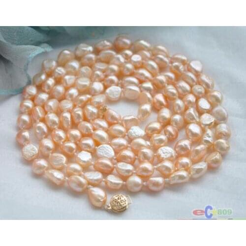 Natural pearls 50" 9-10mm pink baroque freshwater pearl necklace