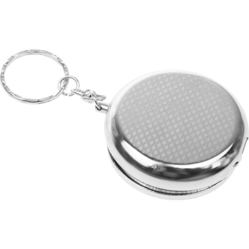 Stainless Steel Portable Ashtray, Circular Pocket Travel Size with Keychain & Leaf Shape Cigarette Rest