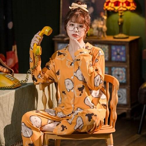 For Women Cotton Long Sleeve Casual Sleepwear Lady Pyjamas Suit Spring Autumn Hot Sale Female Sleep Pjs Korea Fresh Pajama Sets