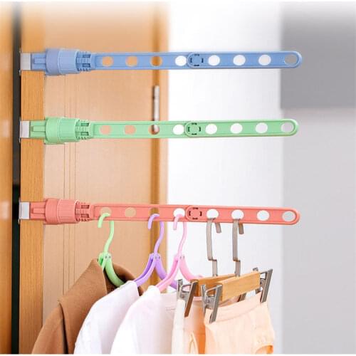 Indoor Balcony 5 Hole Clothes Hanging Drying Rack Window Frame Hanger Home Storage Rack Finishing Retractable Clothes Hangers