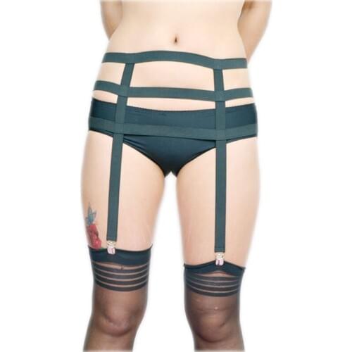 90s Sexy Body Harness Adjustable Leg Garters Fetish Wear Bondage Harness Nightclub Body Cage Suspenders Stocking Garters P0060