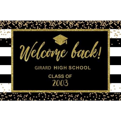 Custom Class Reunion High School Black And Gold Striped Sequin graduation backgrounds Computer print party backdrop