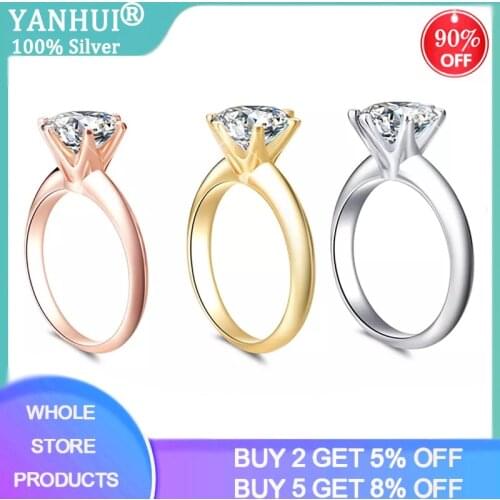 With 18K RGP Stamp Classic 18K Gold Ring Solitaire 2 Ct Zirconia Diamond Engagement Wedding Band For Women No Fade Allergy Free