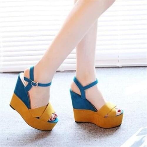 Summer new style sandals thick bottom wedge fish mouth shoes fashion color matching super high with Roman shoes womens shoes