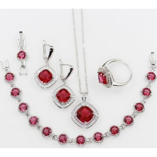 Funmode Simple Design Red CZ Hoop Earring Pendants Wedding Bridal Jewelry Sets For Women Party Accessories Wholesale FS114
