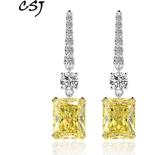 100% 925 Silver Sterling Created Moissanite Citrine Gemstone Dangle Earring Fine Jewelry for Women Wedding Party Gift Wholesale