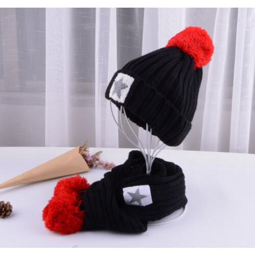 Girls Hat and Scarf Set Knitted Beanie Cap Winter Thick Warm Velvet Children Boy Hat Hedging Caps Soft Scarf Hats for Kids 2018