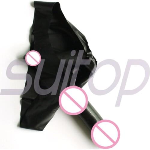 Suitop Moulded rubber Latex briefs with 2 Solid penis(one penies inside ,another outside)