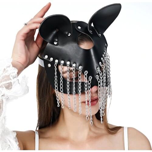 UYEE Sexy Cosplay Bunny Leather Mask Halloween Masks Cat Ear Women Girl Black Leather Masquerade Carnival Party Cosplay Mask