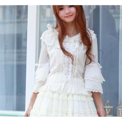 Gorgeous Retro Style Female Lolita White Blouse Sweet Long Bell Sleeve Shirt with Tassels B300
